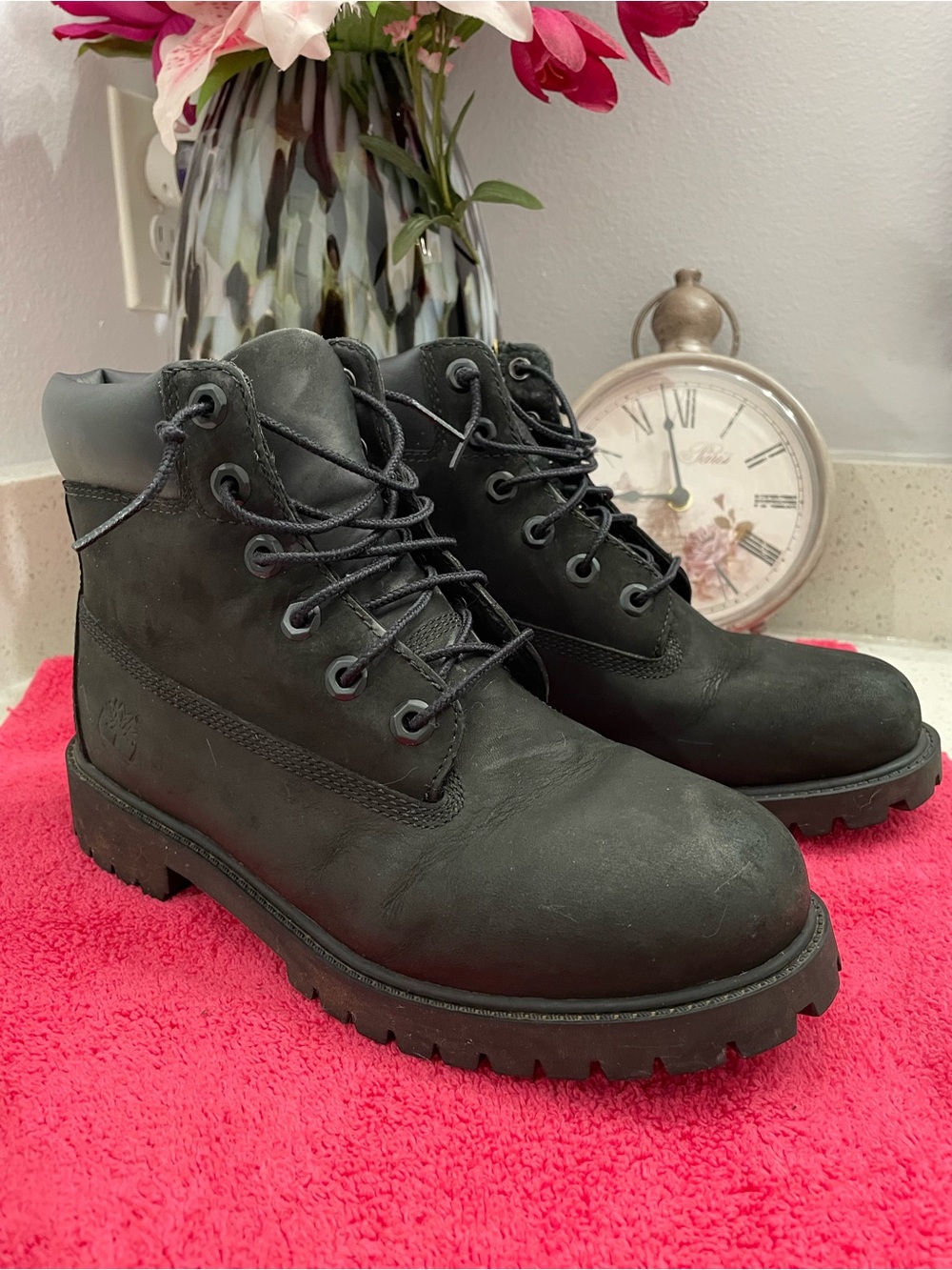 Timberland Men's Premium Waterproof Boot Black Lace-Up Boots US 5.5
